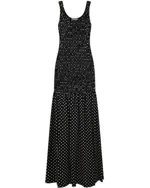 Rabanne Polka-Dot Crepe Long Dress - Black