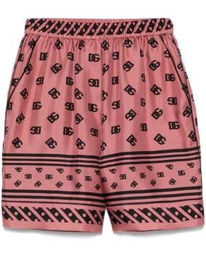 Dolce & Gabbana Silk Shorts With Logo Print - Red