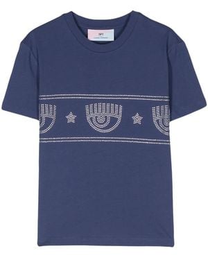 Chiara Ferragni Logomania-Stud Cotton T-Shirt - Blue