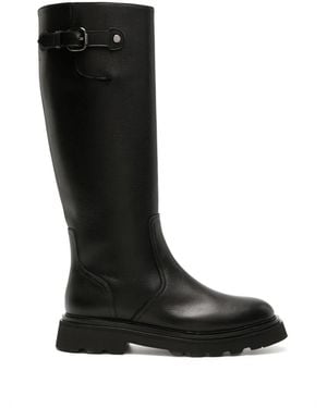 Doucal's Knee-High Leather Boots - Black