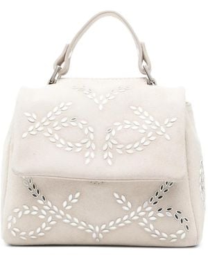 Orciani Mirror-Embellished Suede Tote Bag - White