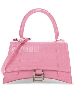 Balenciaga Hourglass Crocodile-Embossed Tote Bag - Pink