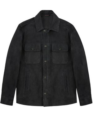 Montedoro Chest-Pocket Suede-Leather Jacket - Black