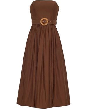 Cara Cara Belted Strapless Midi Day Dress - Brown