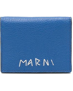 Marni Logo-Embroidered Bi-Fold Wallet - Blue