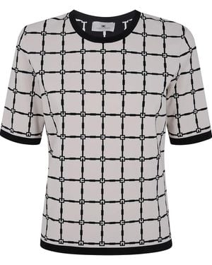 Elisabetta Franchi T-Shirt Con Motivo Jacquard - Bianco
