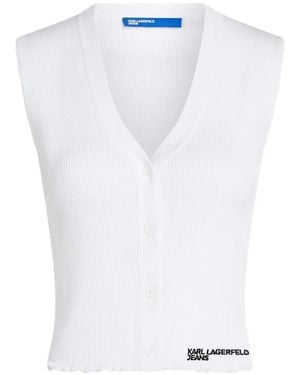 KARL LAGERFELD Button-Down Knit Top - White