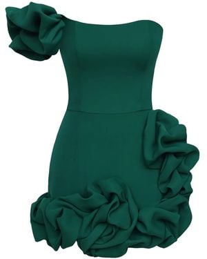 POST MERIDIEM Flounced One-Shoulder Bustier Mini Dress - Green