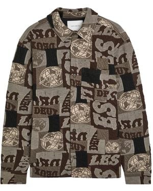 Les Deux Kaleb Patchwork-Jacquard Woven Overshirt - Brown