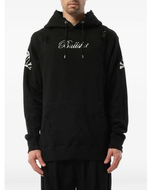 Mastermind Japan Distressed Skull-Print Hoodie - Black