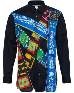 Comme des Garçons Letter-Print Zip-Embellished Shirt - Blue