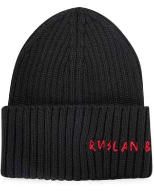 Ruslan Baginskiy Logo-Embroidered Ribbed Beanie Hat - Black