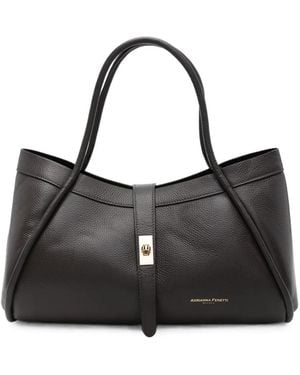 ADRIANNA FERETTI Pebbled-Leather Twist-Lock Tote Bag - Black