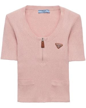Prada Pull En Coton Côtelé - Rose