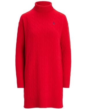 Polo Ralph Lauren Cable-Knit Roll-Neck Mini Dress - Red