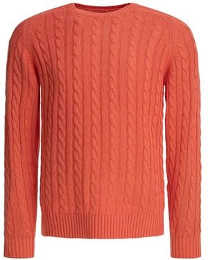 Beams Plus Cable-Knit Jumper - Red
