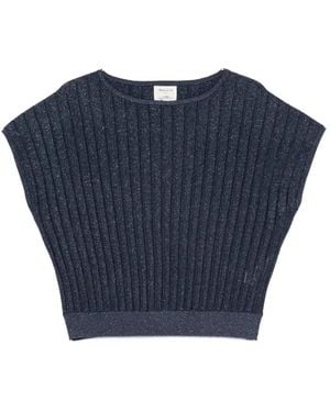 MAISON 123 Perla Ribbed-Knit Metallic-Effect Top - Blue