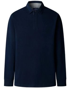 Hackett Embroidered Long-Sleeve Polo Shirt - Blue