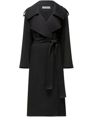 Another Tomorrow Belted Flap-Pocket Trench Coat - Black
