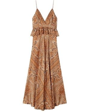 Sandro V-Neck Paisley-Pattern Maxi Dress - Brown
