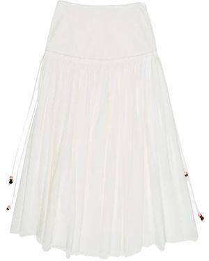 Bimba Y Lola Midi Gathered Cotton Skirt - White