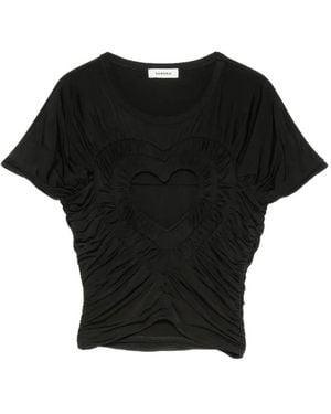 Sandro Heart Cut-Out Ruched T-Shirt - Black
