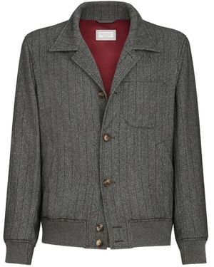 Brunello Cucinelli Cashmere And Silk Chalk Stripe Chevron Outerwear Jacket - Grey