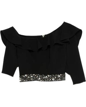 Gemy Maalouf Embellished Ruffled Top - Black