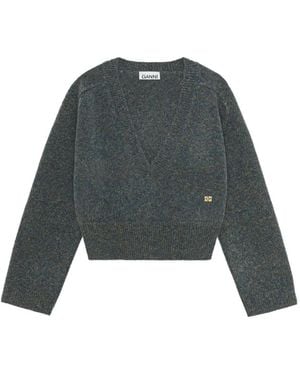 Ganni Jersey Con Cuello En V - Gris
