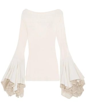 Blumarine Lace Flared-sleeve Mini Dress - White