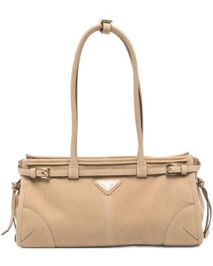 Prada Medium Bonnie Logo-Plaque Shoulder Bag - Natural