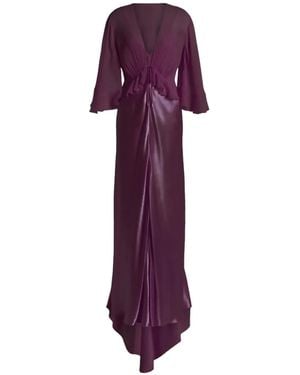 Alberta Ferretti Ruffled V-Neck Maxi Dress - Purple