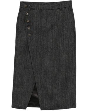 SOLOTRE Herringbone Button-Fastening Midi Skirt - Black
