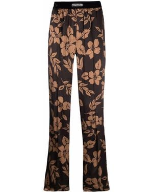 Tom Ford Floral-Print Logo Lounge Trousers - Brown