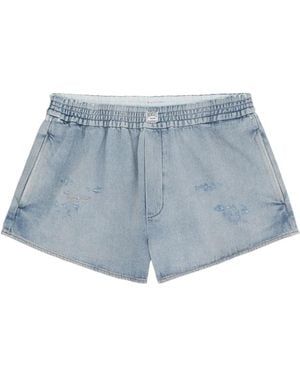 MM6 by Maison Margiela Elasticated-Waistband Distressed Shorts - Blue