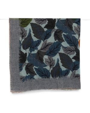 Faliero Sarti Foliage Houndstooth-Border Scarf - Blue
