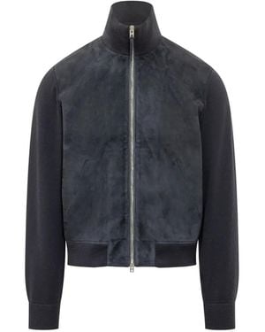 Tom Ford Suede-Panelled High-Neck Jacket - Blue