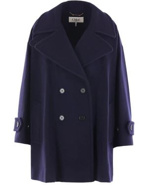 Chloé Double-Breasted Wool Coat - Blue