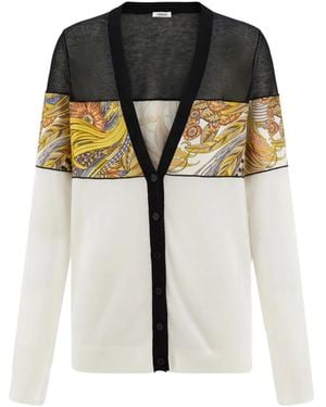 Ferragamo V-Neck Cardigan With Silk Inserts - Black