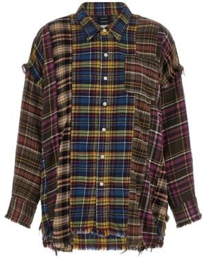 R13 Patchwork Frayed Shirt - Brown