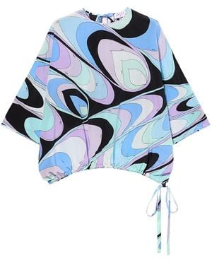 PUCCI Onde-Print Silk Top Blouse - Blue