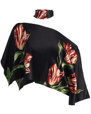 Alice + Olivia Rita Floral-Print Draped Top - Black