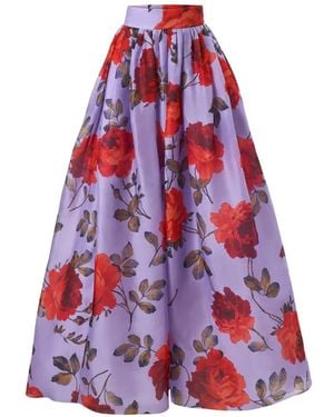 Carolina Herrera Rose-Print Organza Ball Skirt - Red