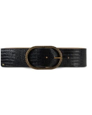 Elisabetta Franchi Crocodile-Effect Leather Oval-Buckle Belt - White