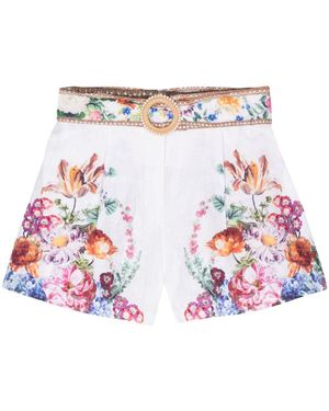 CAMILLA Plumes And Parterres Linen Shorts - White