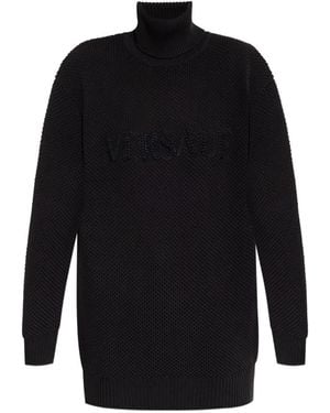 Versace Pull Texturé À Col Montant - Bleu
