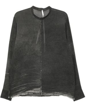 Label Under Construction Distressed-Effect Band-Collar Shirt - Grey