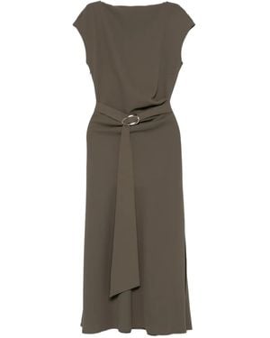 Imperial Belted Cap-Sleeve Midi Dress - Grey