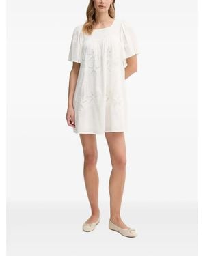 INTROPIA Lola Embroidered-Smocked Mini Dress - White