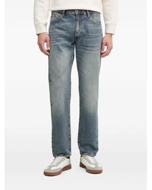 ARMANI EXCHANGE Logo-Embroidered Stonewashed Jeans - Blue